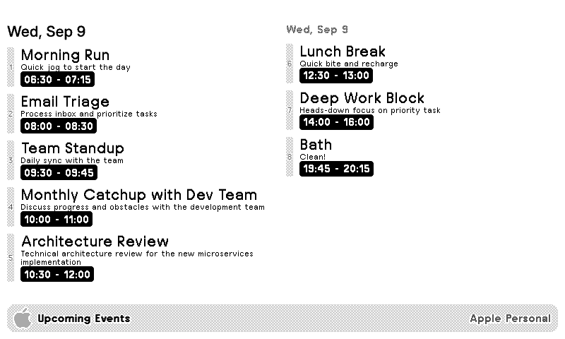 Apple Calendar Today Only layout