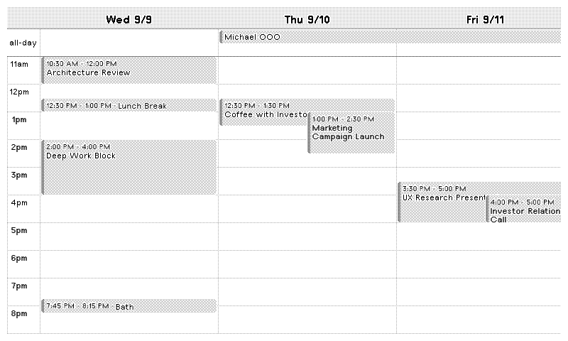 Fastmail Calendar Three Day Week layout