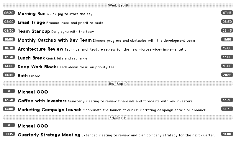 Outlook Calendar Schedule layout
