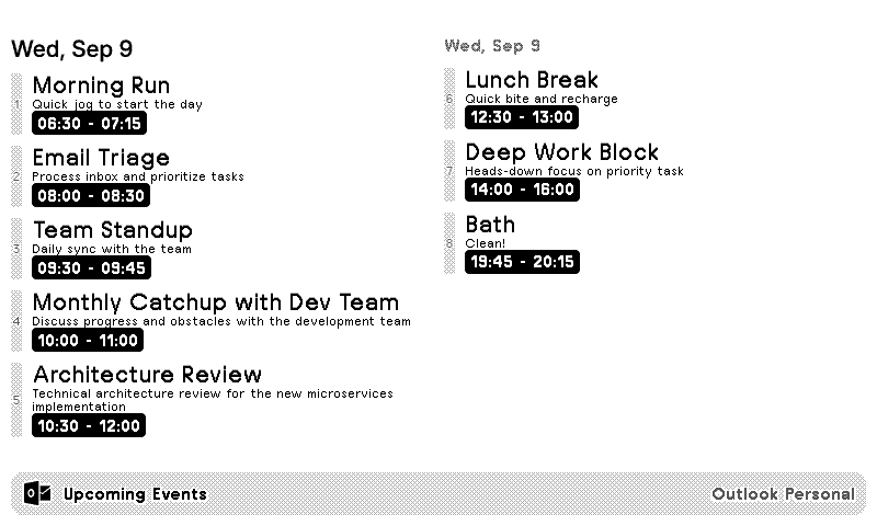 Outlook Calendar Today Only layout